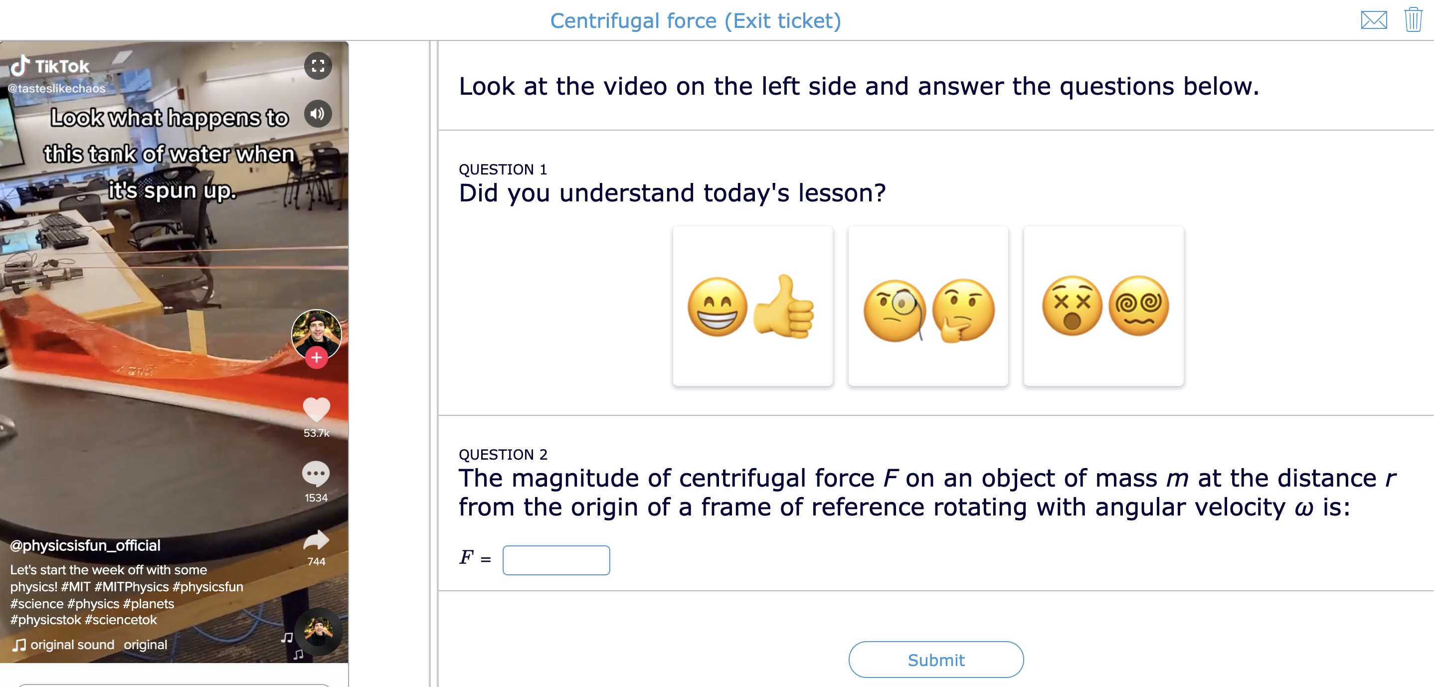 TikTok lesson idea - Physics - Centrifugal force