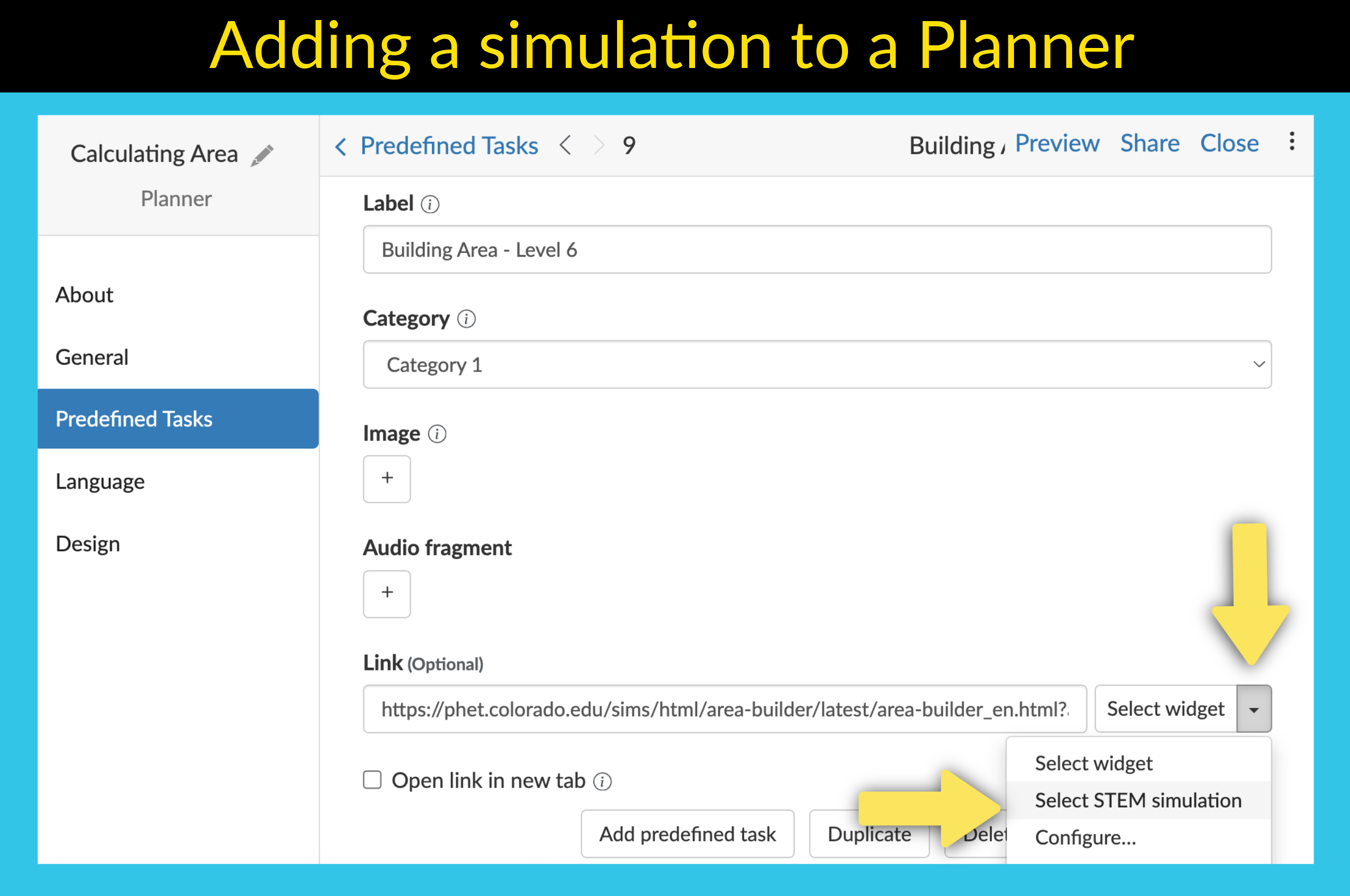 adding a stem simulation to a BookWidgets planner widget
