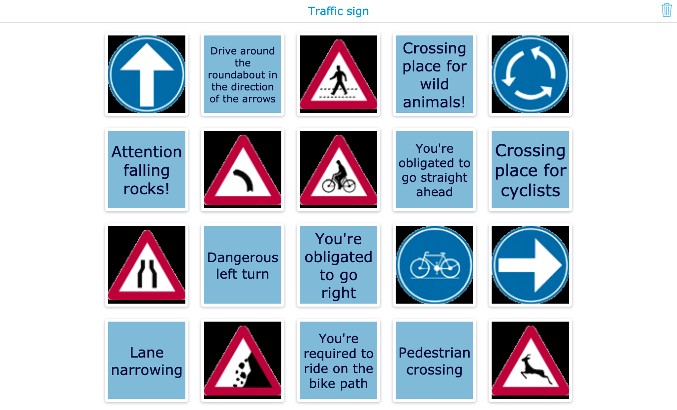 Traffic signs pair matching primary school