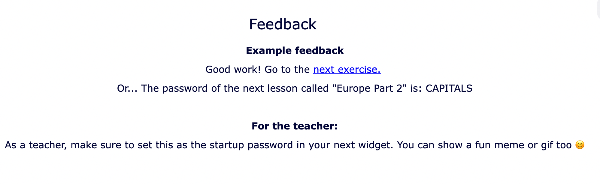 Sample Feedback in BookWidgets