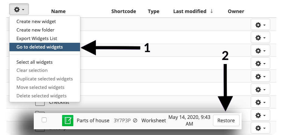 Restoring deleted widgets