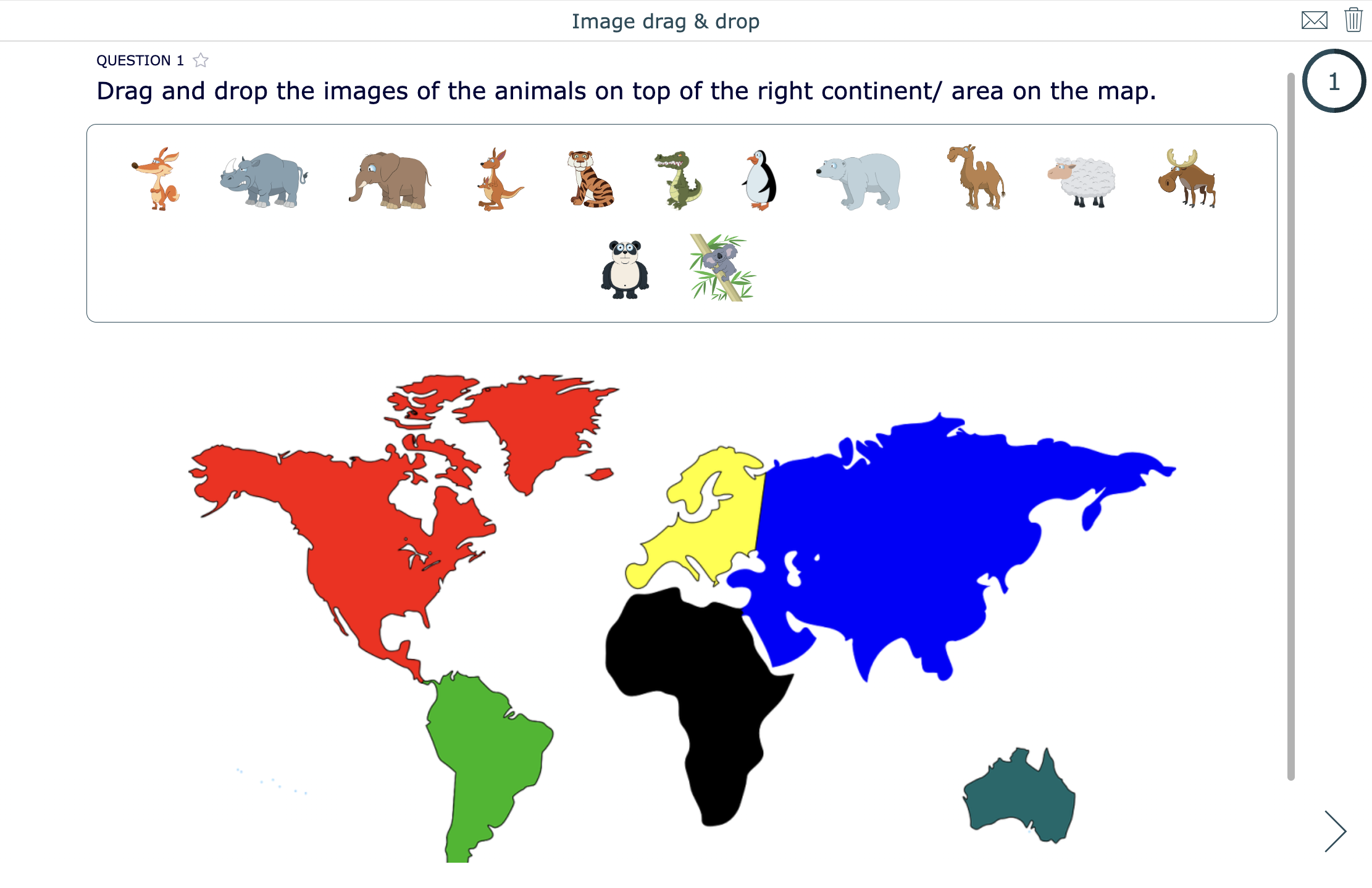 image drag and drop questions - animals on a map