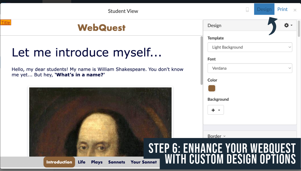 Enhance Your WebQuest or digital lesson with Custom Design Options