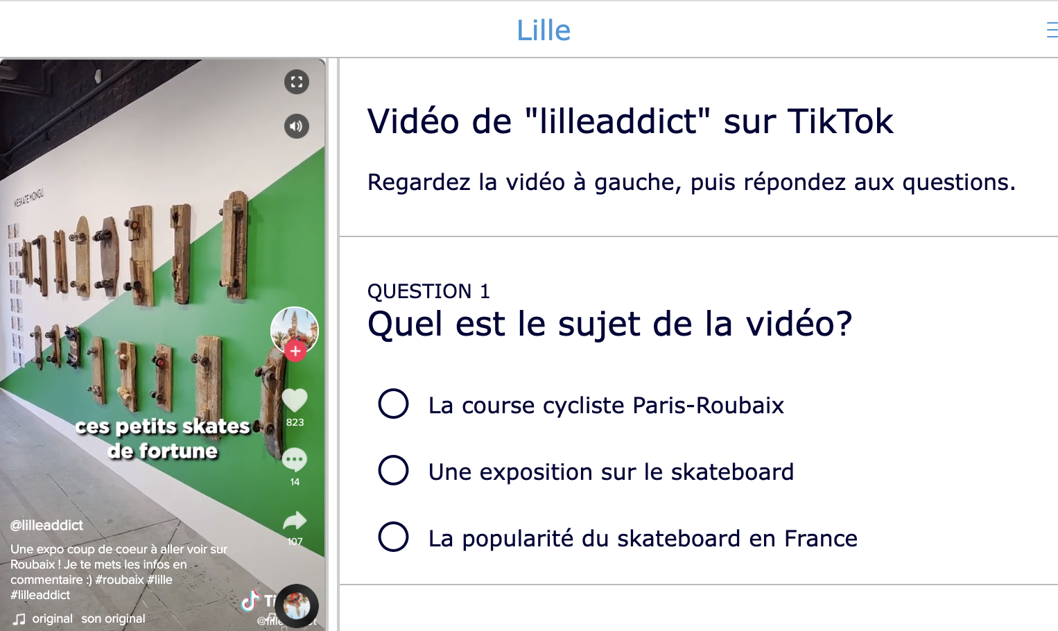 TikTok lesson idea - French FLE - Listening exercise