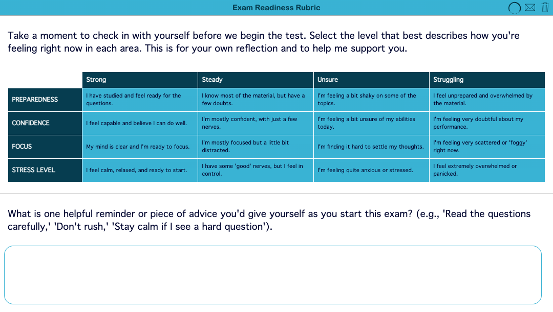 Exam Readiness Rubric