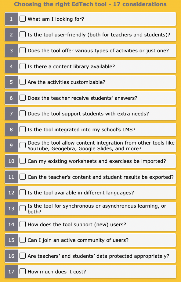 Checklist when considering a new EdTech tool