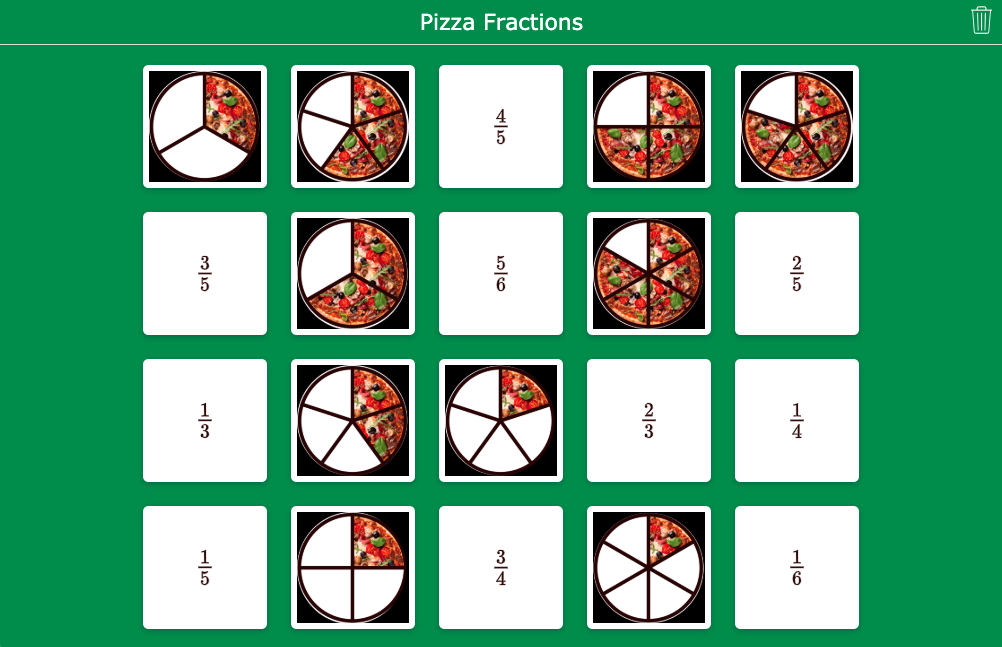 Pizza fractions for primary school - Pair Matching