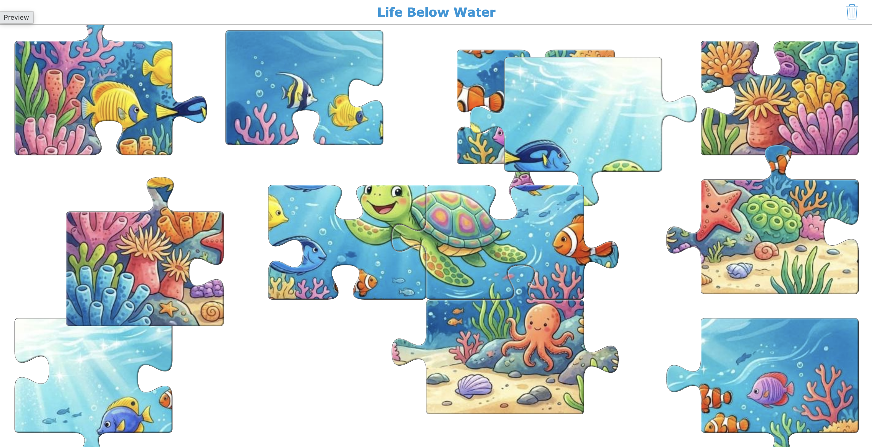Conversation starter SDG 14 - BookWidgets Jigsaw Puzzle for kindergarten students and toddlers