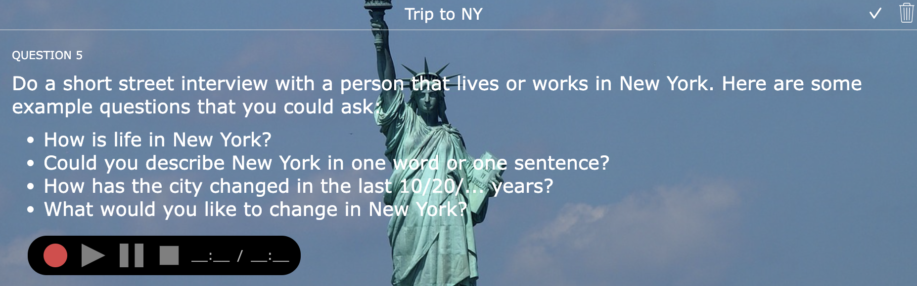 New York Field trip online exercise