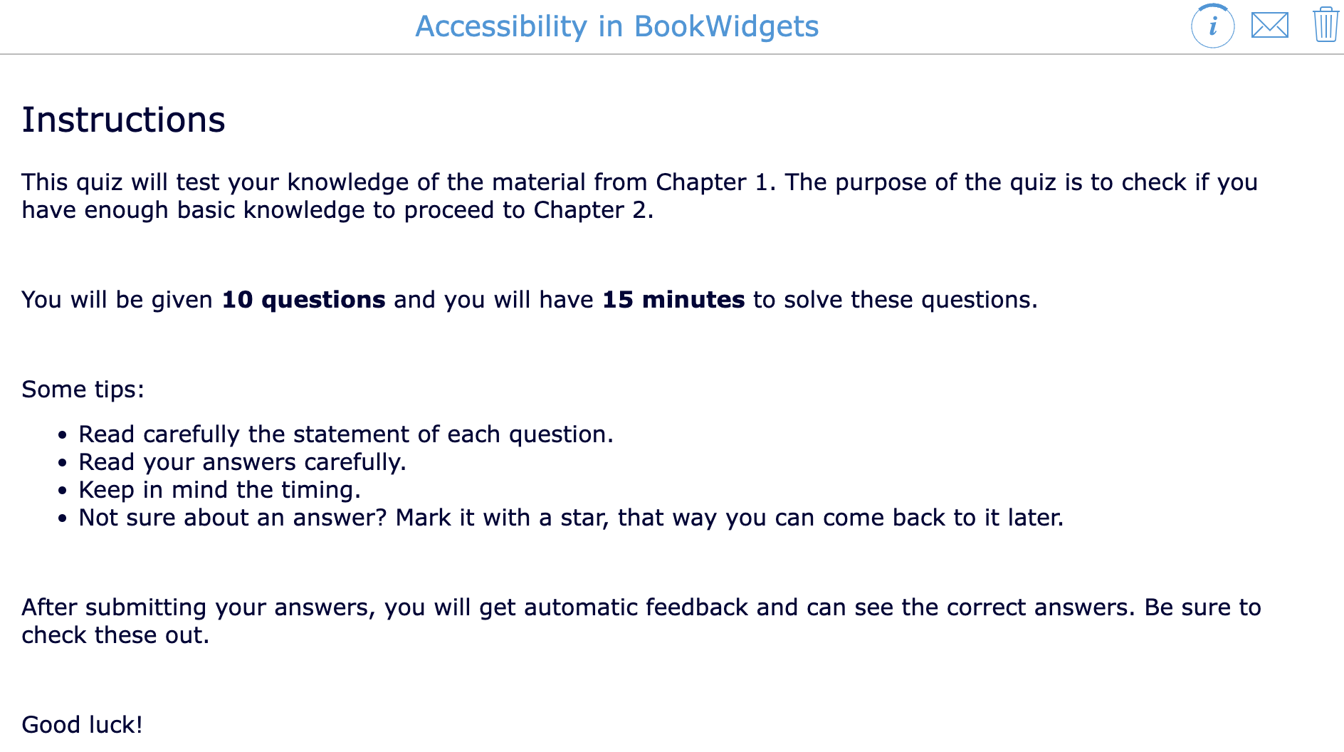 BookWidgets Accessibility instructions in Text Question