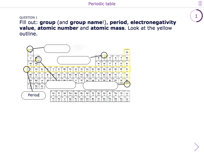 Chemistry periodic table quiz with BookWidgets