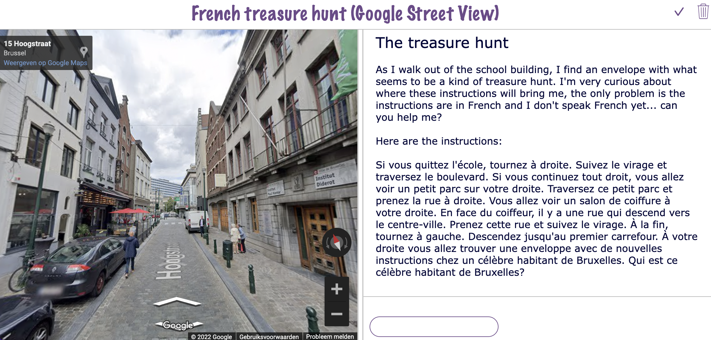 Google Street View lesson idea - French Treasure Hunt