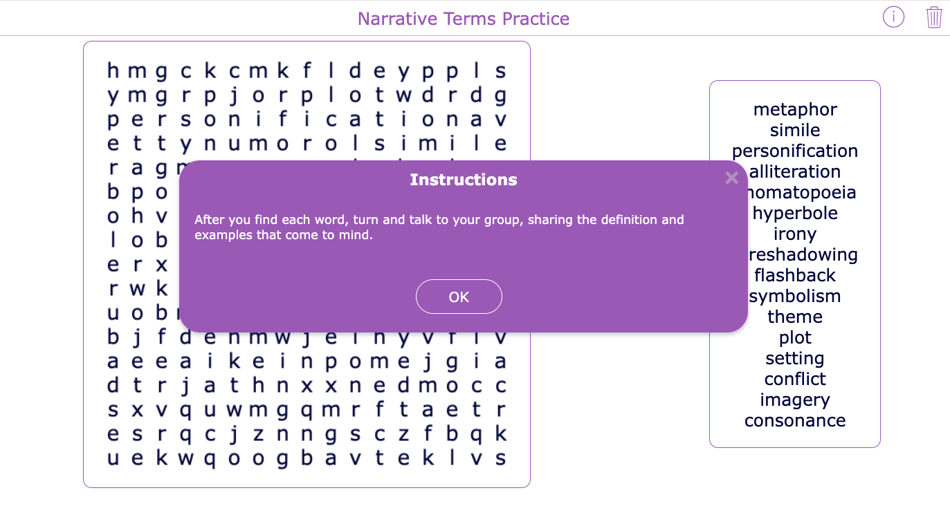 Word Search Narrative Terms