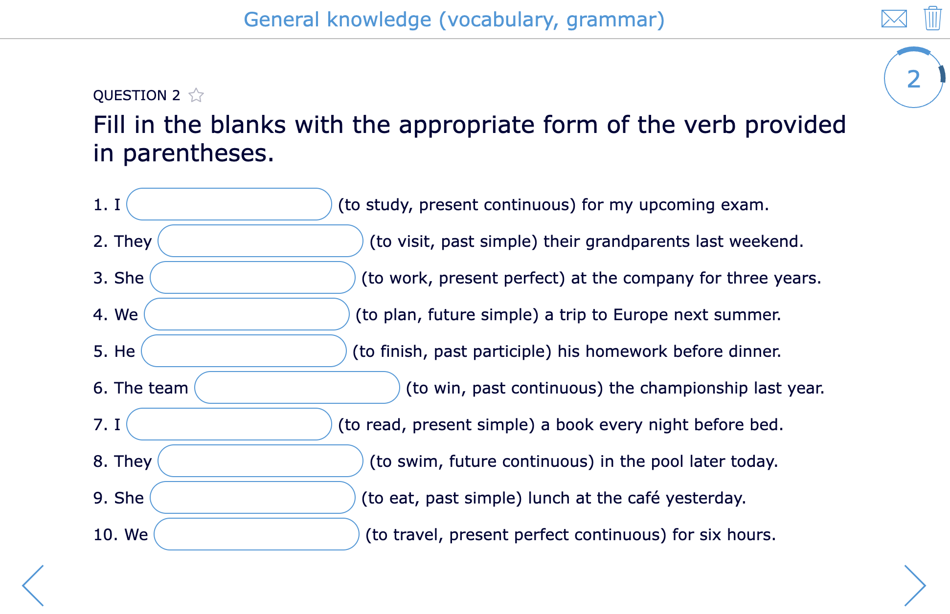 Diagnostic pre-assessment test grammar and vocabulary ELL BookWidgets