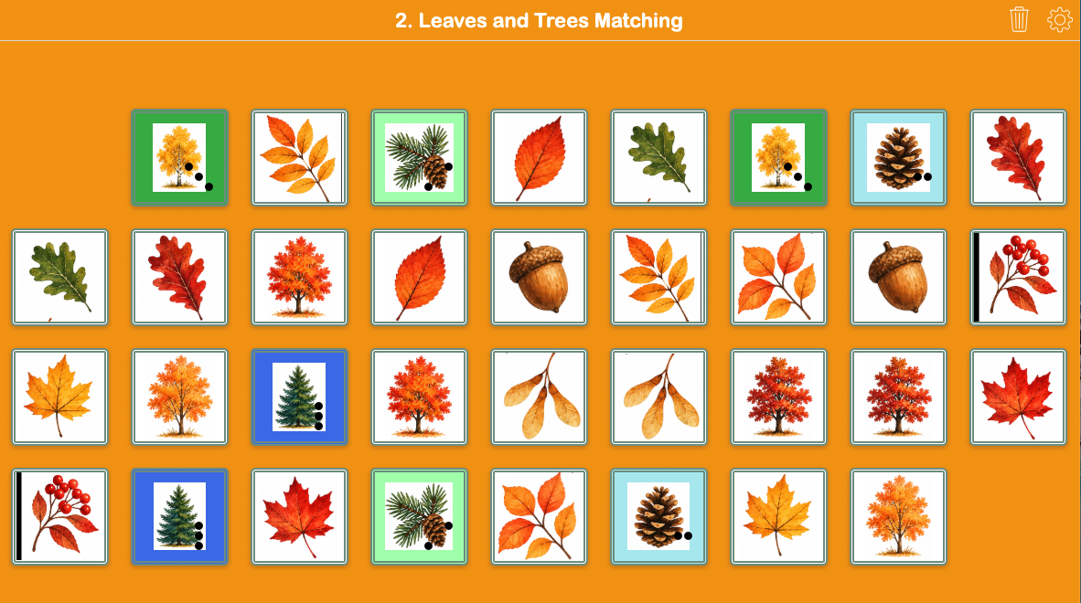 Autumn Leaves and Trees Pair Matching Game