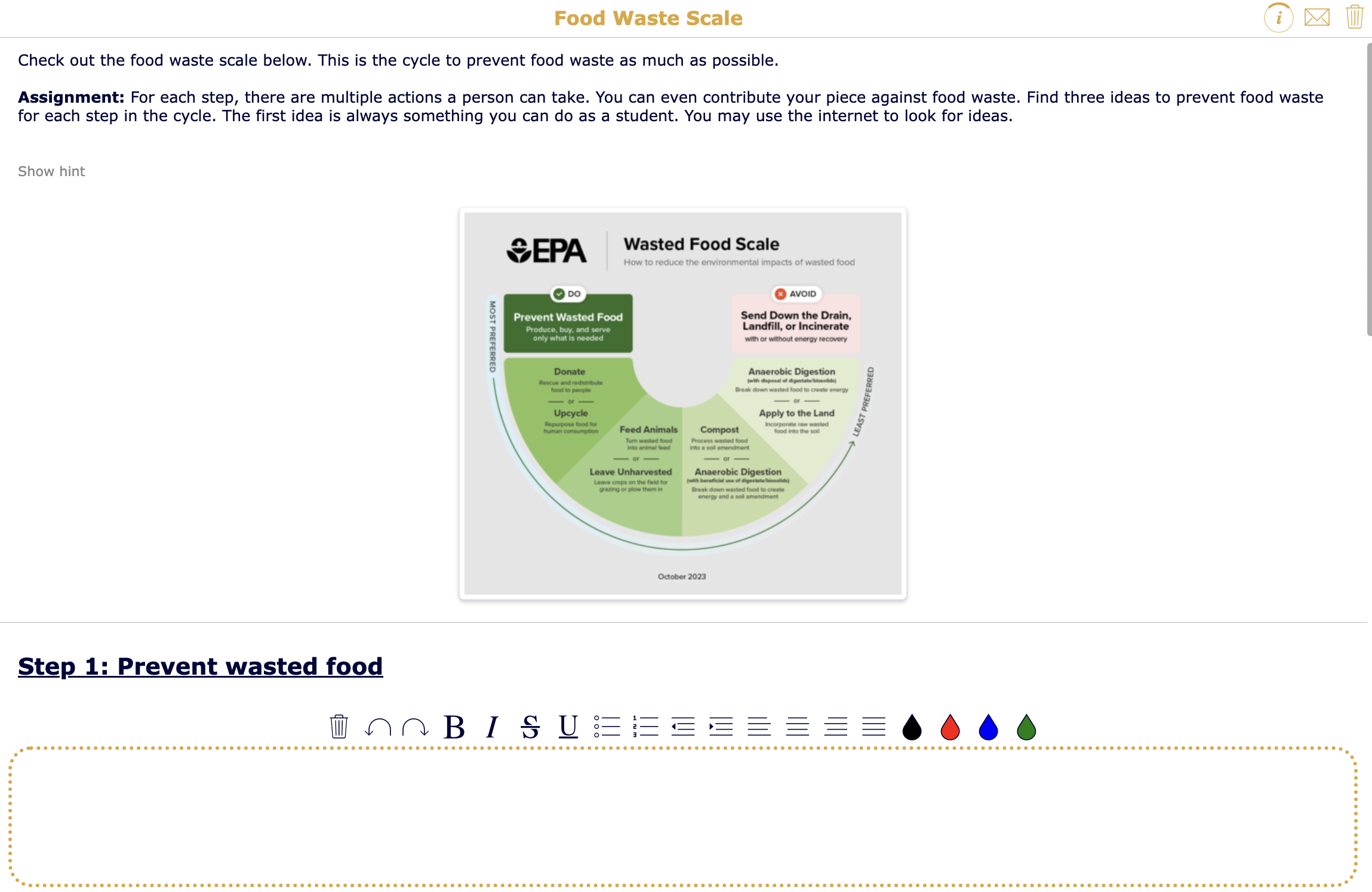 Food Waste scale lesson plan SDG 2 - Zero hunger