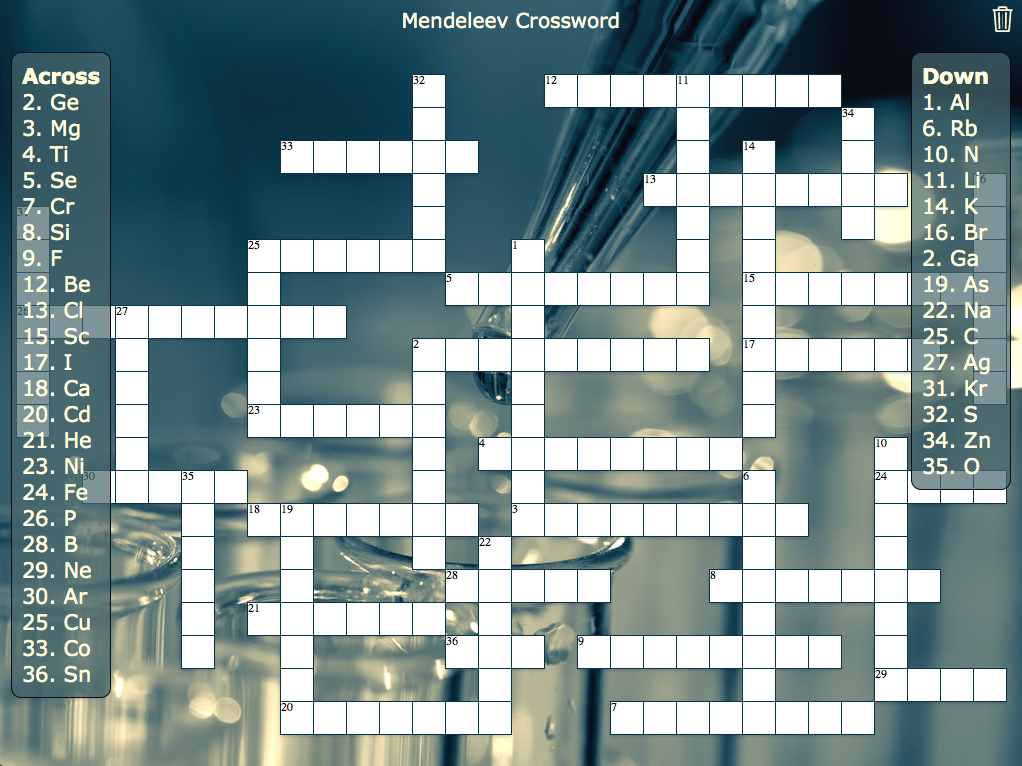 periodic table crossword puzzle