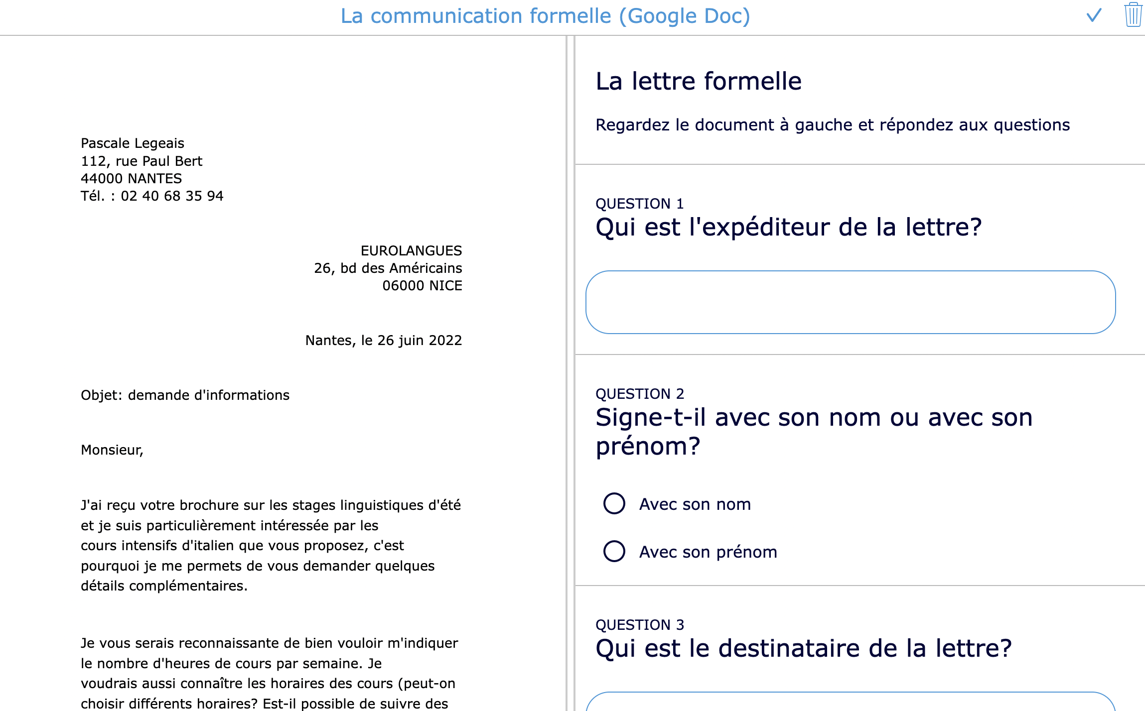 Google Doc - FLE French - Lettre formelle