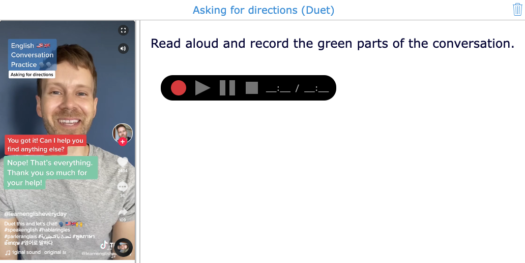 TikTok lesson idea - English ESL - Duet Conversation asking for direction