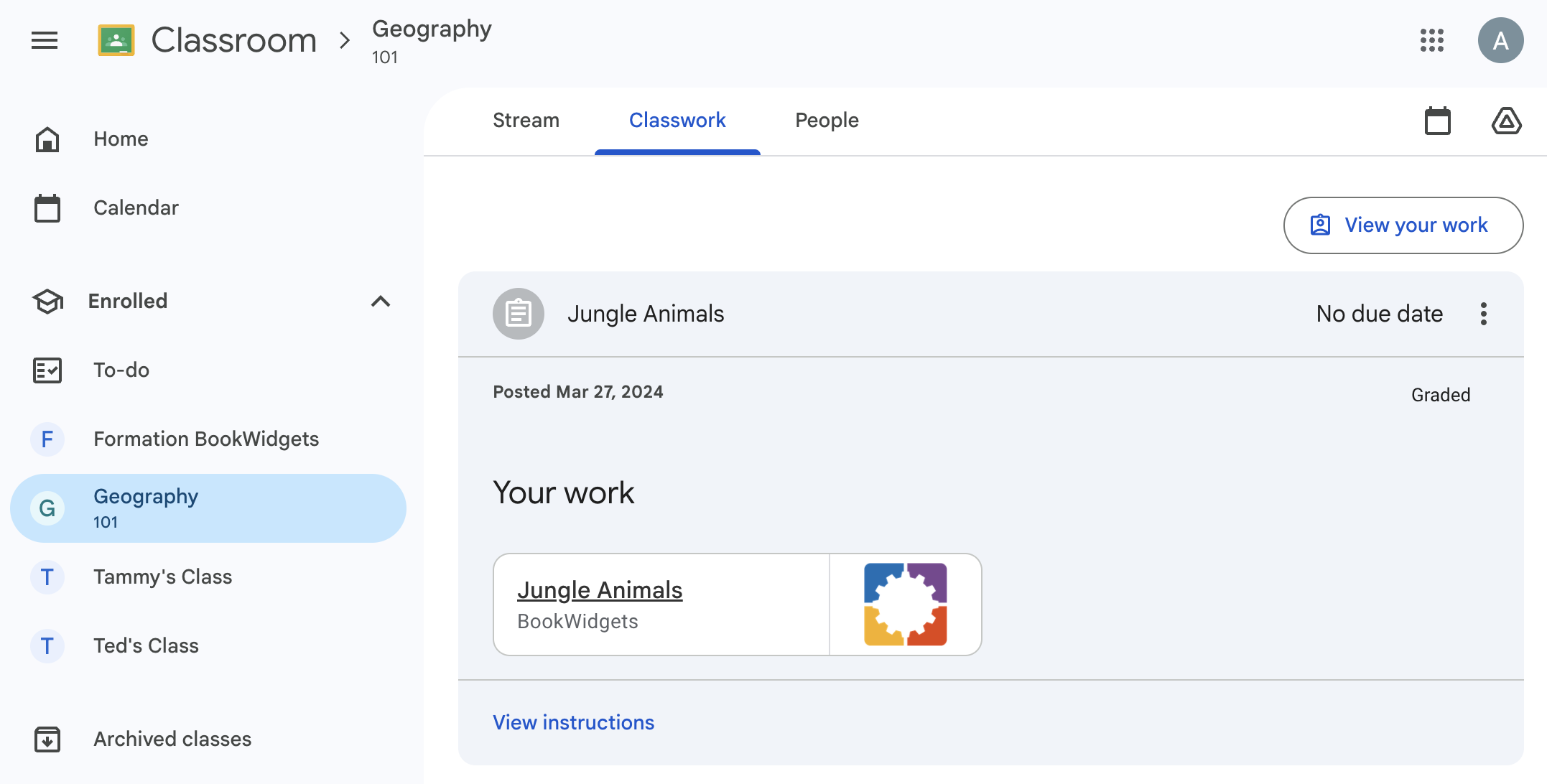 BookWidgets integration in Google Classroom