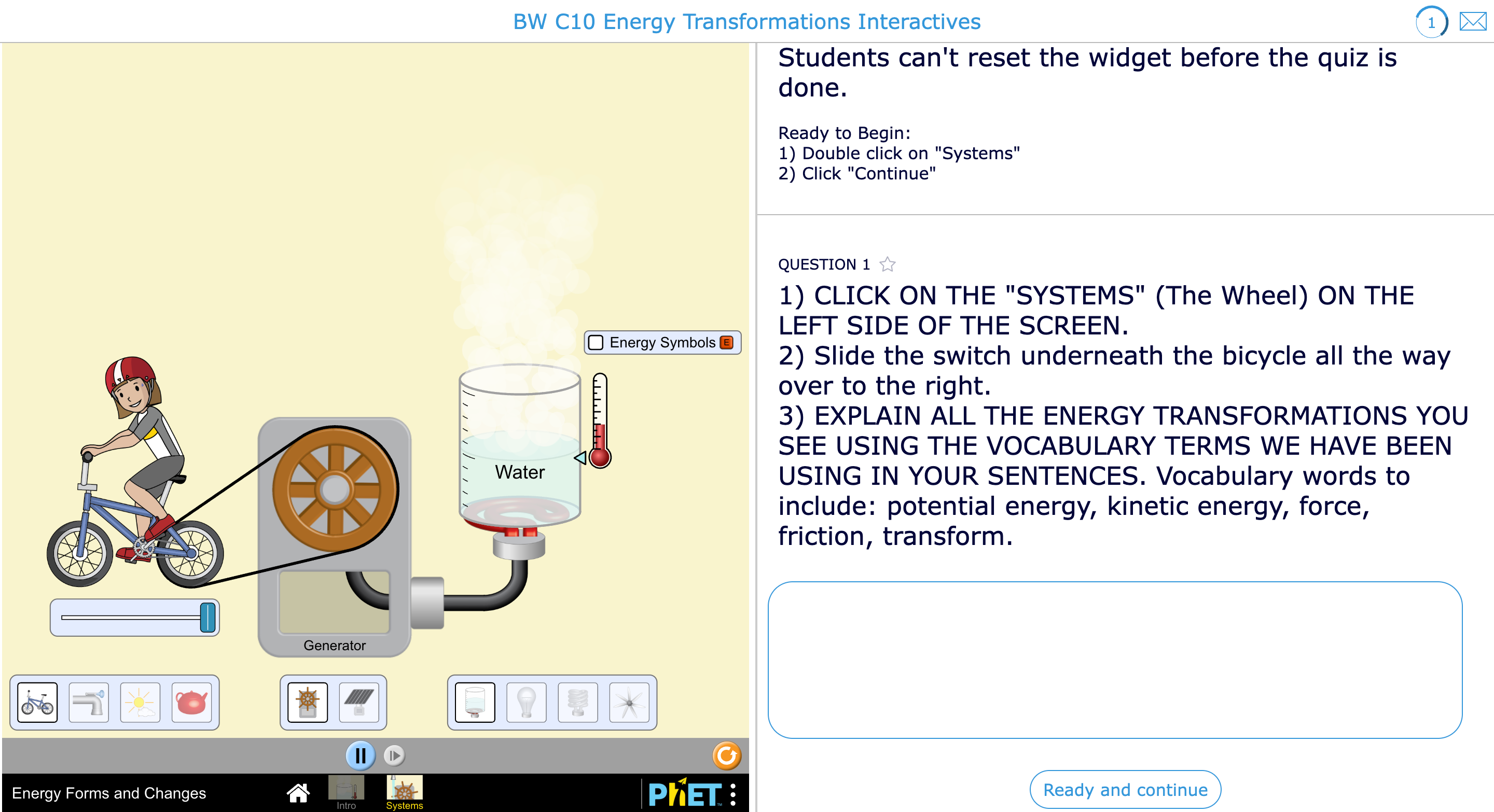 Split Worksheet where students explore energy transformations with an interactive PhET simulation.