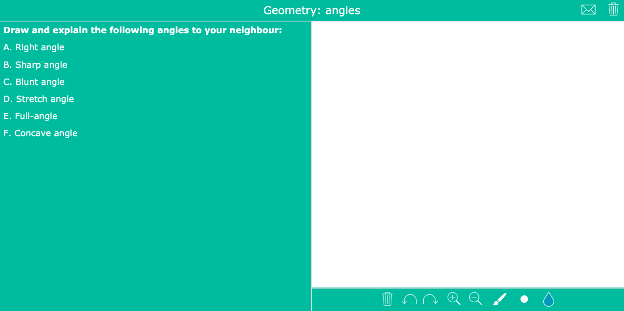 Angles split whiteboard exercise for primary school