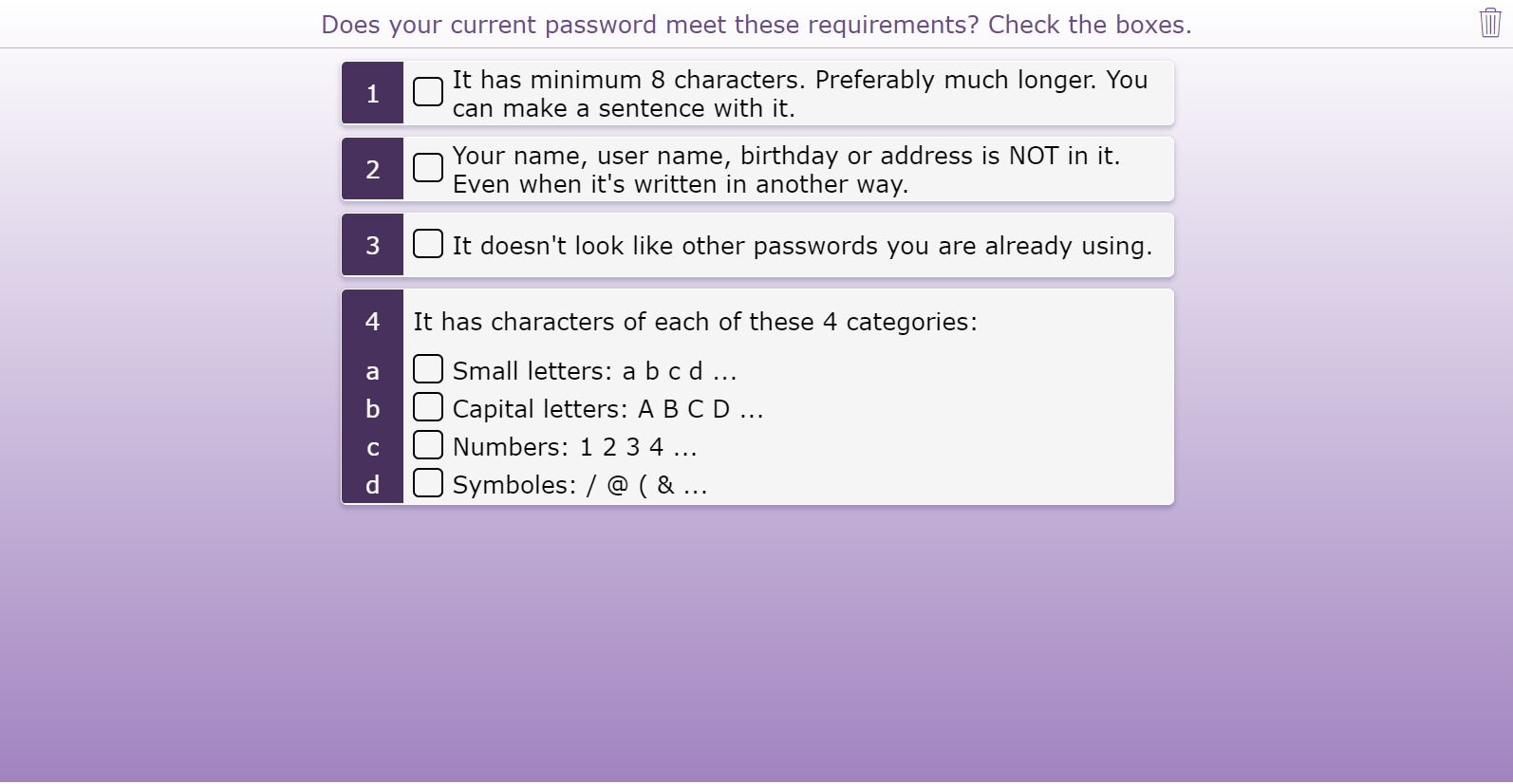 Password checklist