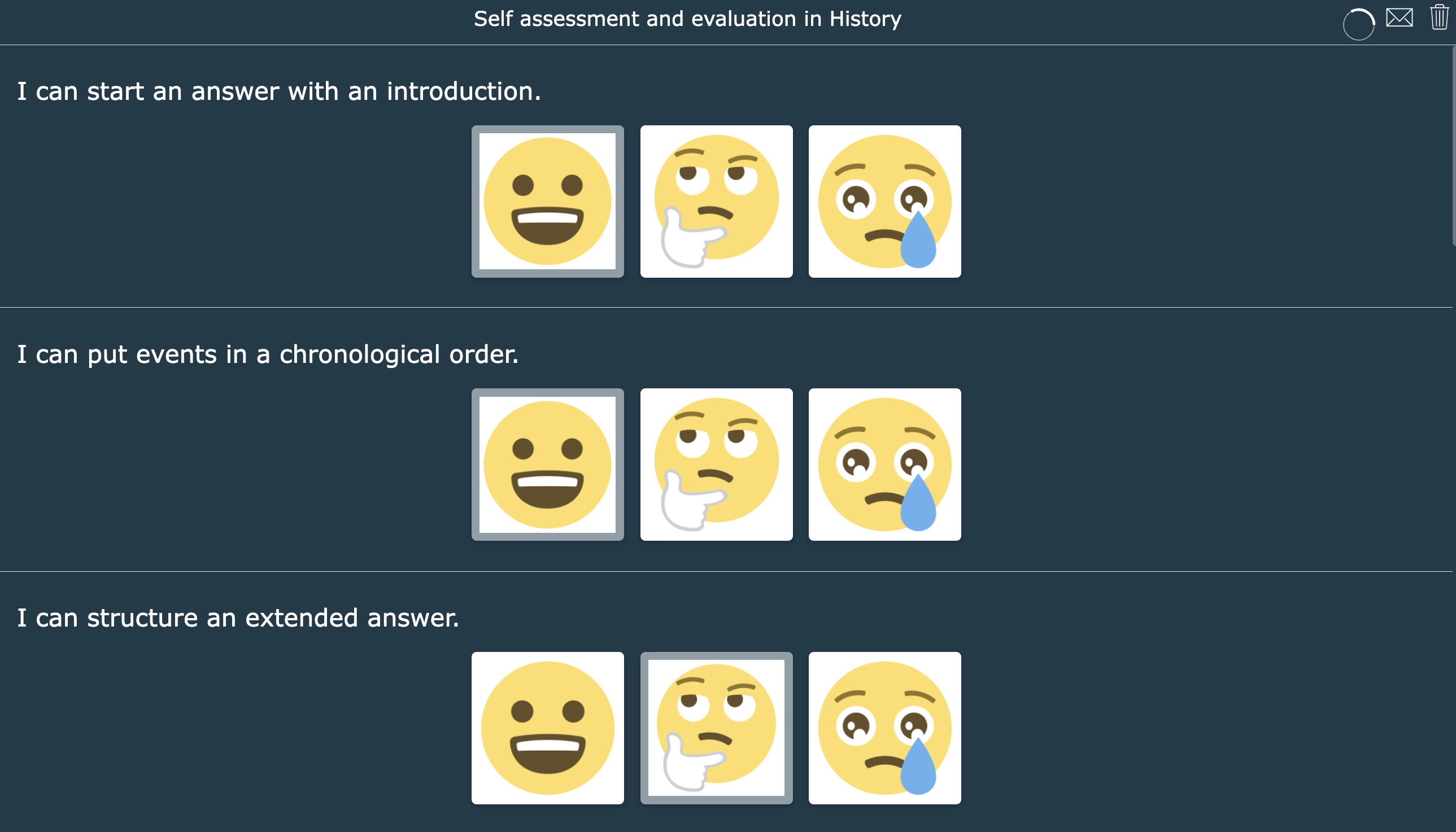 Self-assessment emoji worksheet for students