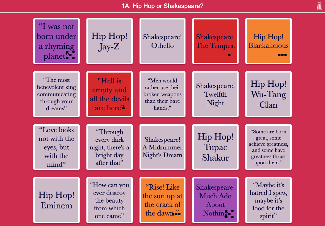 Hip Hop or Shakespeare Pair Matching Game