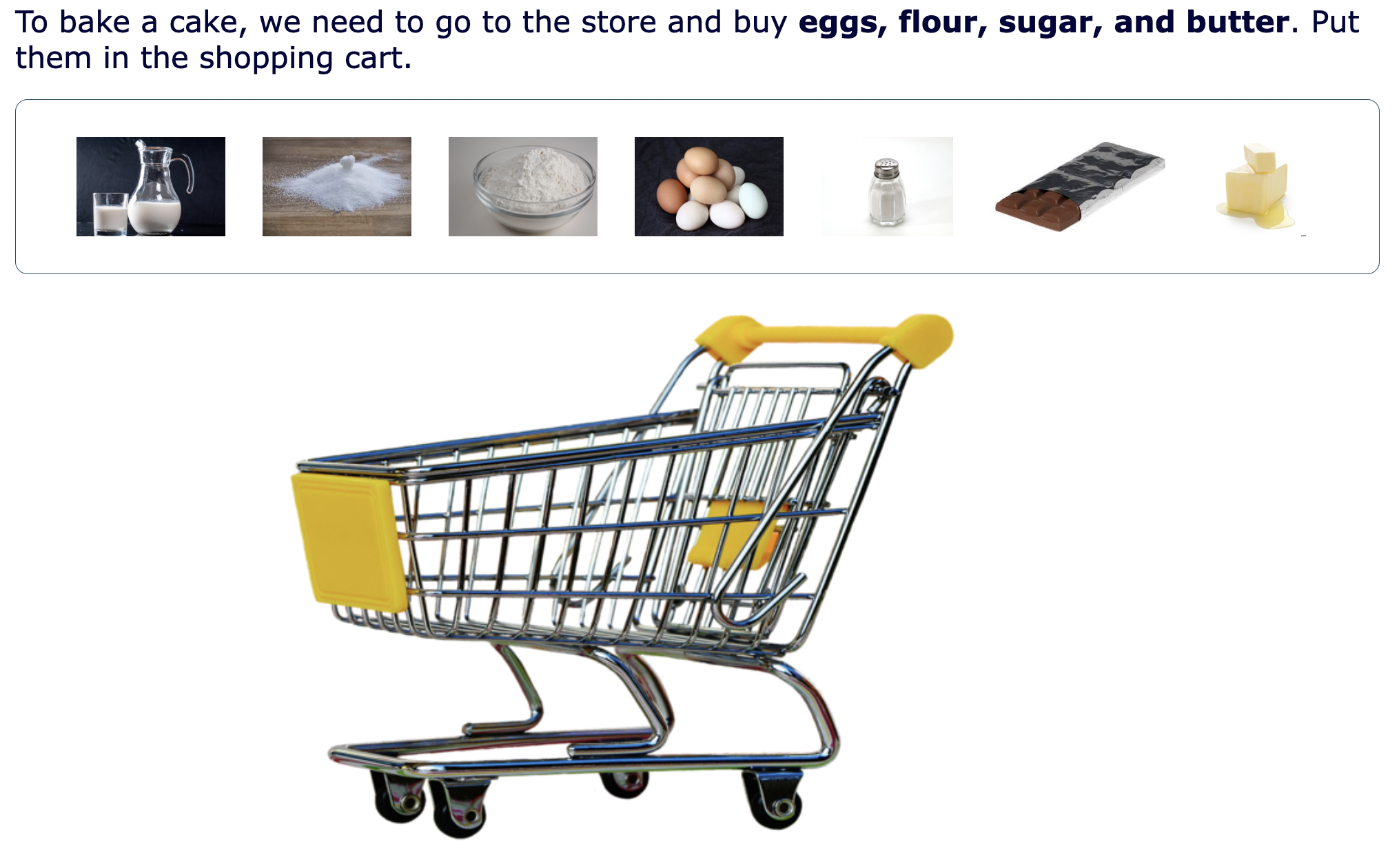 Digital shopping cart - baking a cake lesson plan 