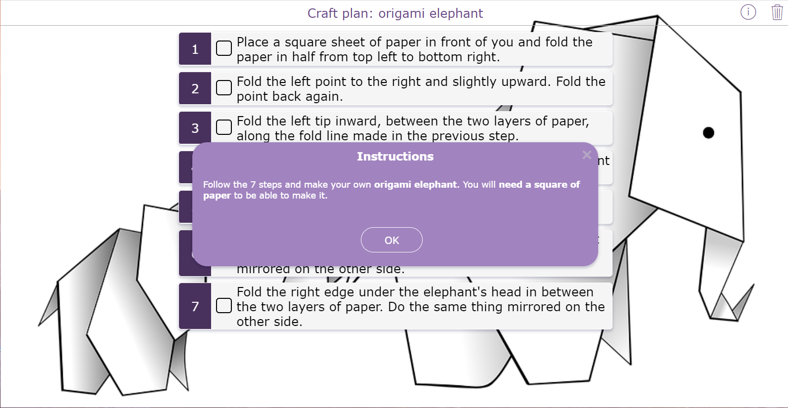 Craft an origami elephant