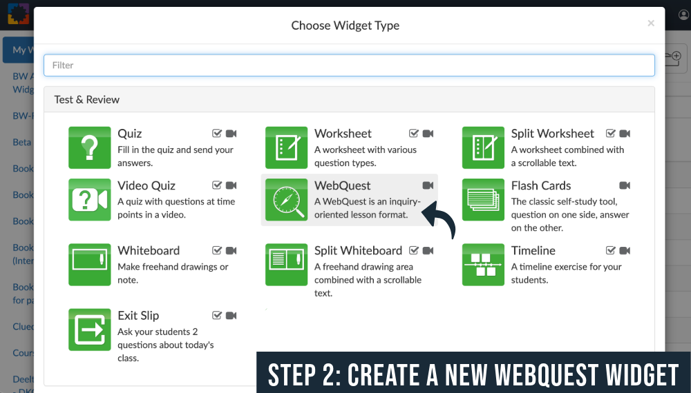 How to create a WebQuest widget in BookWidgets