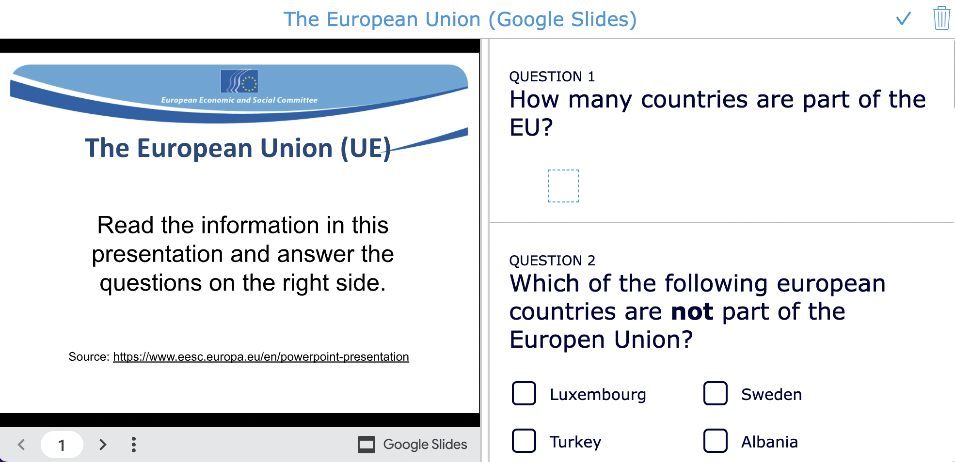 Google Slides lesson idea - European Union