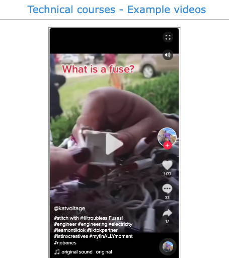 TikTok lesson idea - Technical courses - Examples