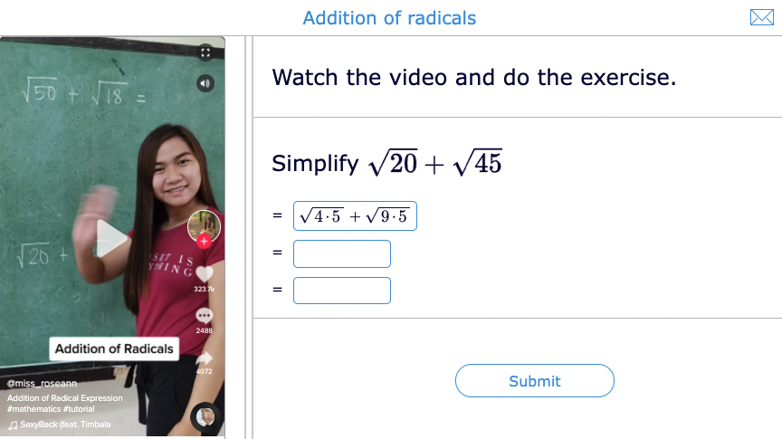 TikTok lesson idea - Math - Addition of radicals