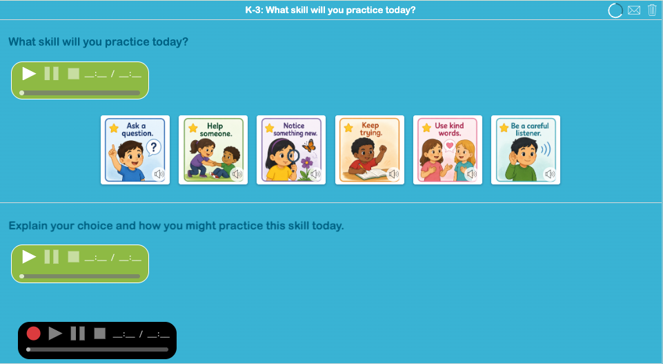 What skill will you practice today? SEL check-in activity created with the BookWidgets Worksheet widget
