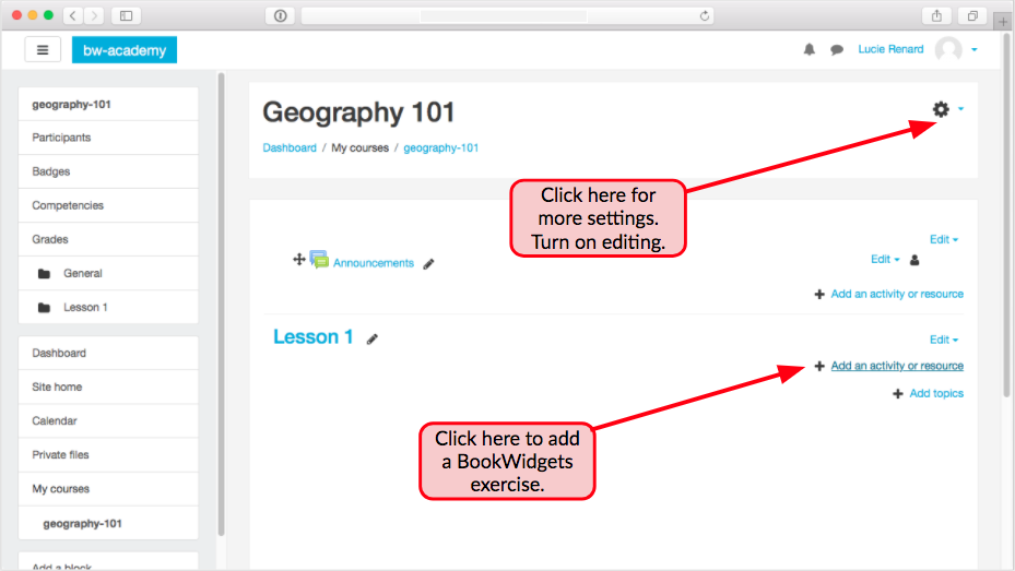 Using BookWidgets in Moodle