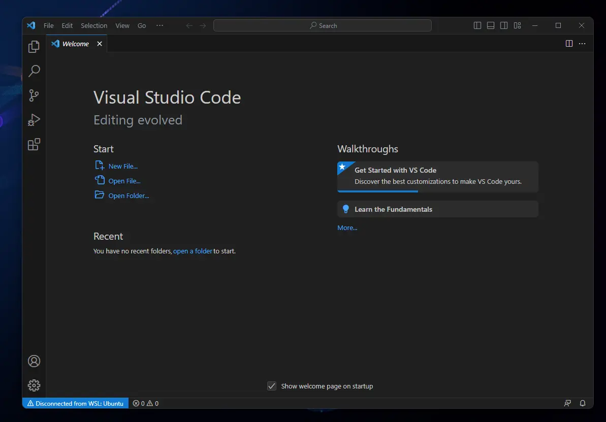 schermata iniziale visual studio code