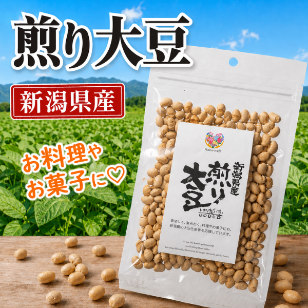 新潟県産煎大豆 新潟県産 生産者を応援 料理やお菓子にも◎ 便利なチャック付き 健康資産構築💪✨️