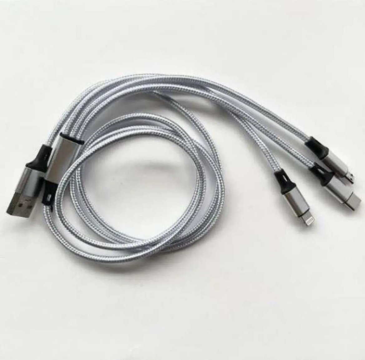 充電ケーブル 3in1 グレー 1.2m 2本 iPhone Android C Micro usb