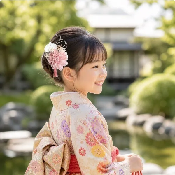 【くすみピンクの髪飾】　ダリア×ミニ胡蝶蘭　
七五三・結婚式・卒業式・成人式・和装　