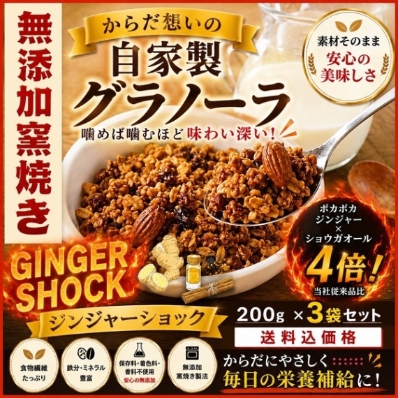 からだ想いの窯焼きグラノーラ　ジンジャーショック　200g×３袋