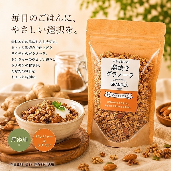 からだ想いの窯焼きグラノーラ　ジンジャー&シナモン　250g×３袋 たっぷり750ｇ