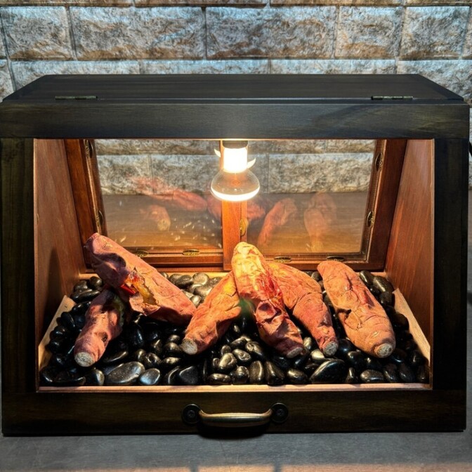 木製ホットショーケース 焼き芋保温ディスプレイケース【ダークブラウン】