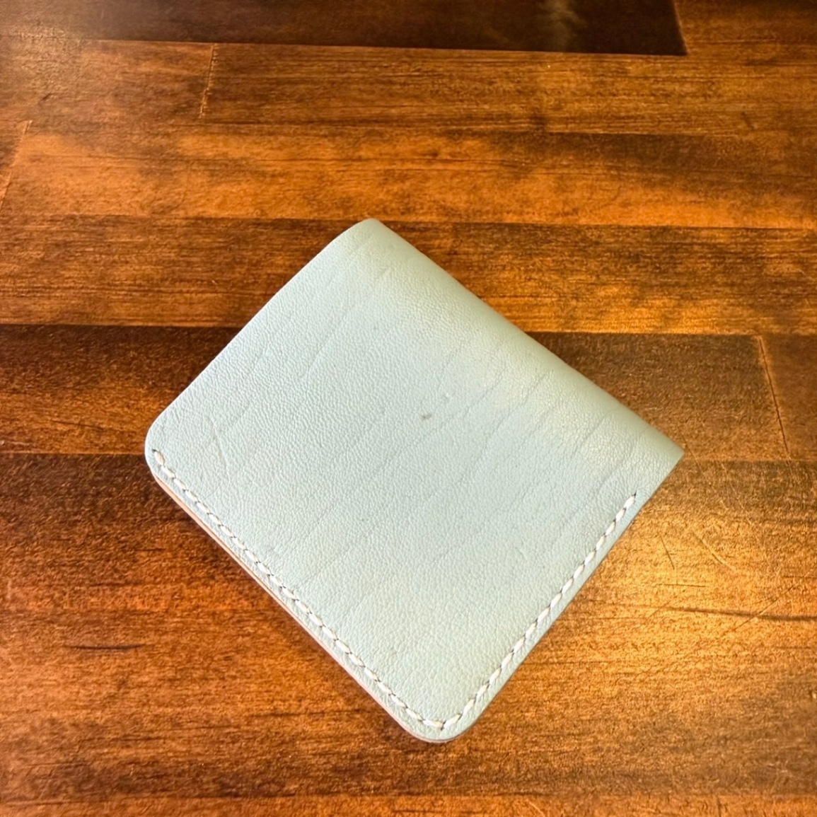 【屋久鹿革】家計管理Wallet／ターコイズ×ライトキャメル／カード2枚×コインケース／オス鹿首周り