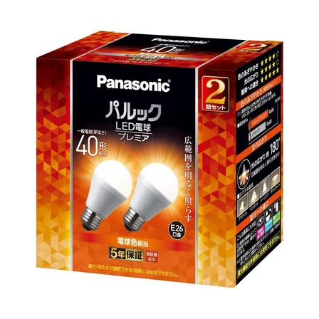 パナソニック パルック LED電球 40W形 電球色 2個入