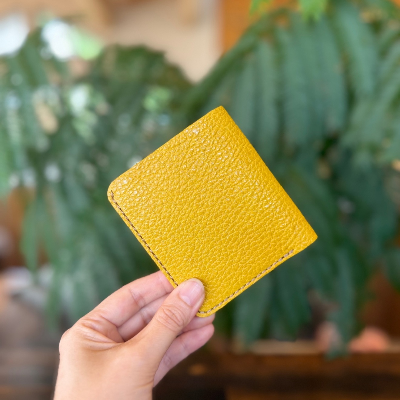 【リベ価格】【屋久鹿革】家計管理Wallet／マスタード×ブラウン／カードポケット4枚コインケース無
