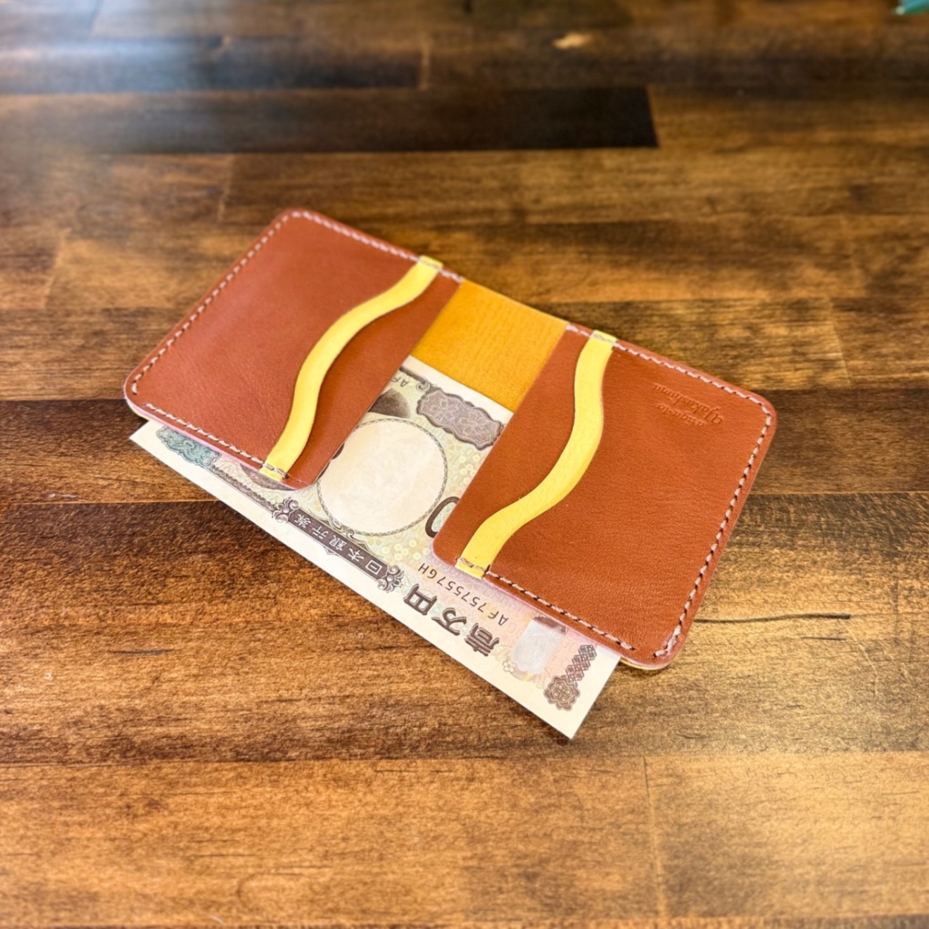【リベ価格】【屋久鹿革】家計管理Wallet／マスタード×ブラウン／カードポケット4枚コインケース無