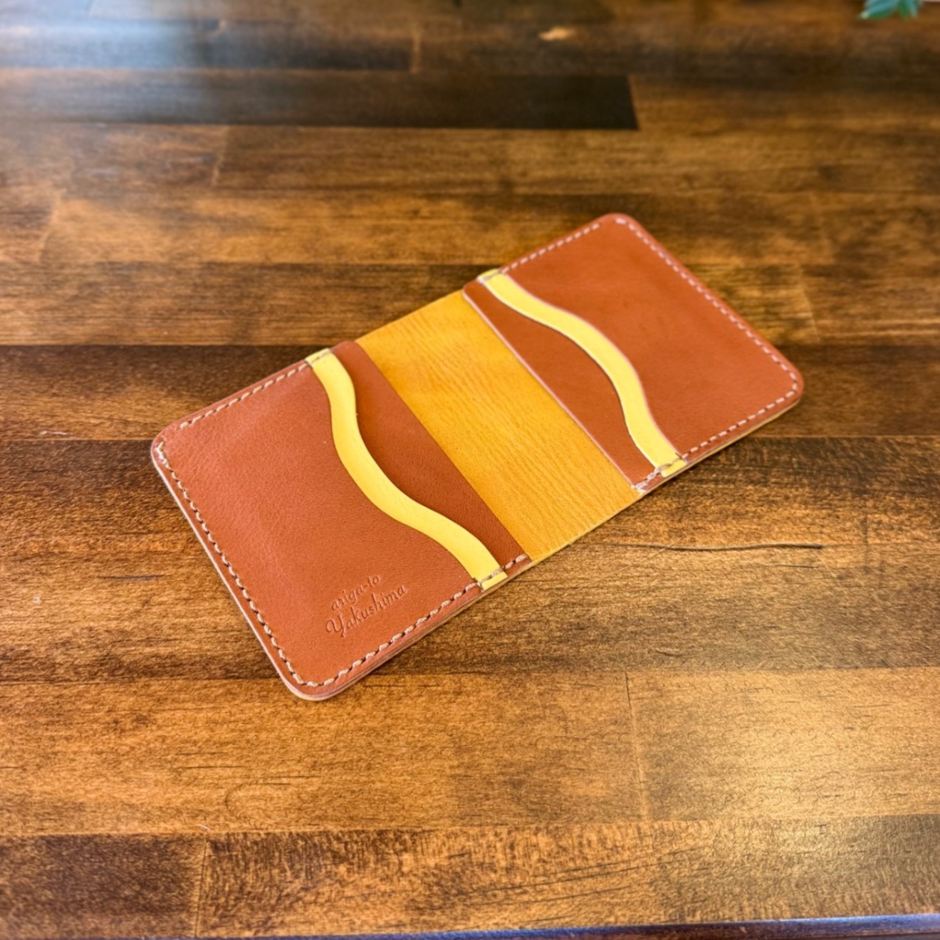 【リベ価格】【屋久鹿革】家計管理Wallet／マスタード×ブラウン／カードポケット4枚コインケース無