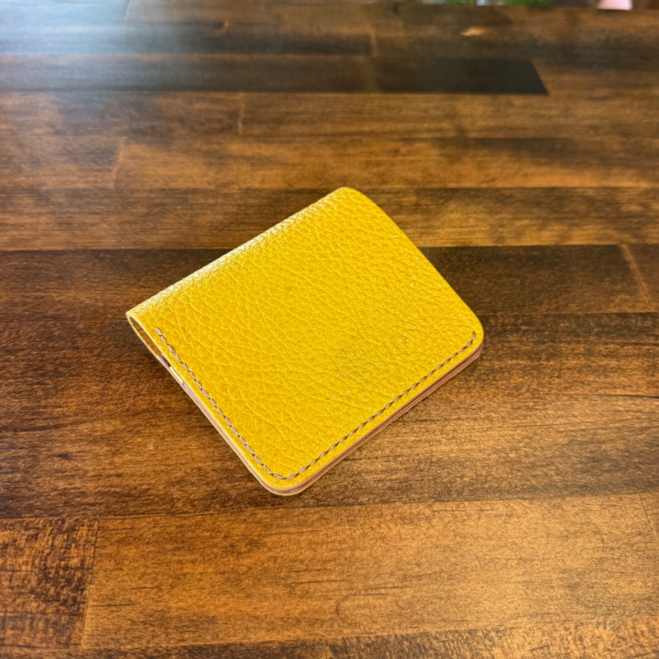 【リベ価格】【屋久鹿革】家計管理Wallet／マスタード×ブラウン／カードポケット4枚コインケース無